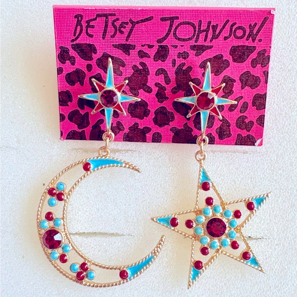 Betsey Johnson Star and Moon Earrings pierced celestial NWOT
